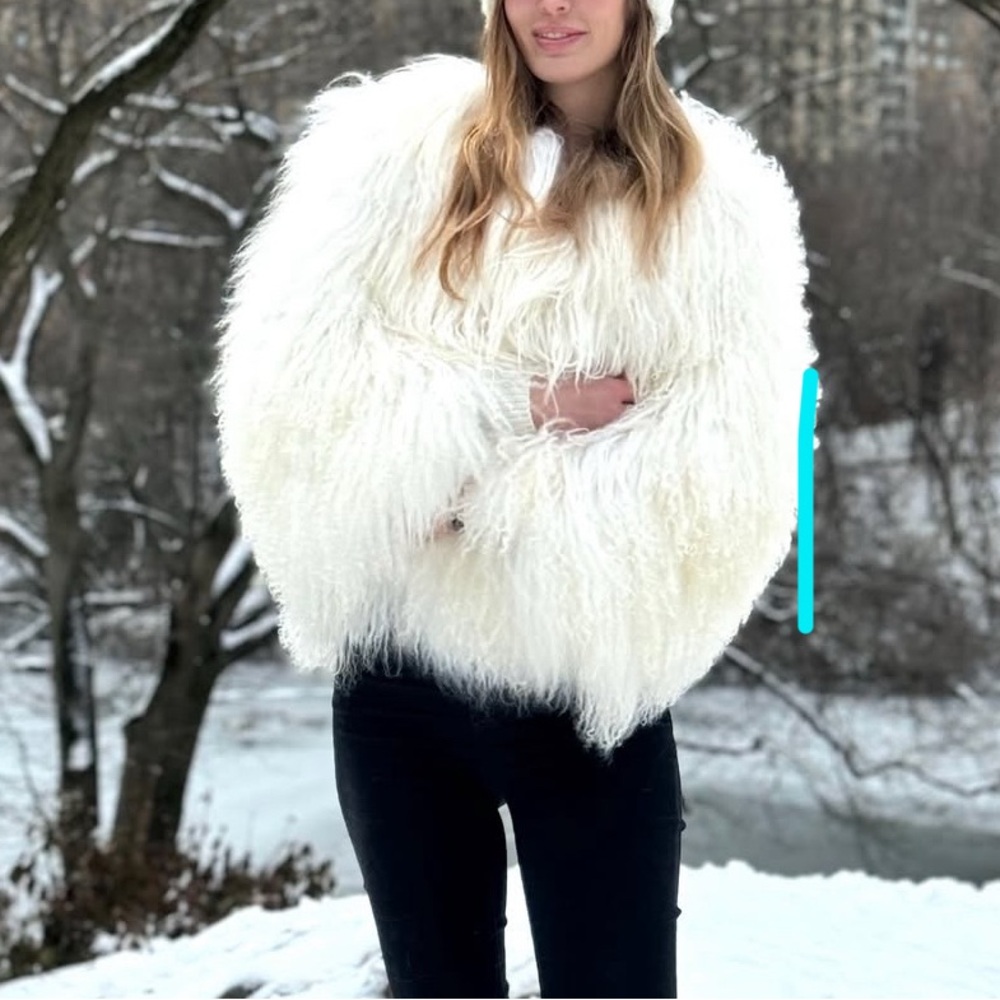 White Mongolian Fur Coat 100% natural size M